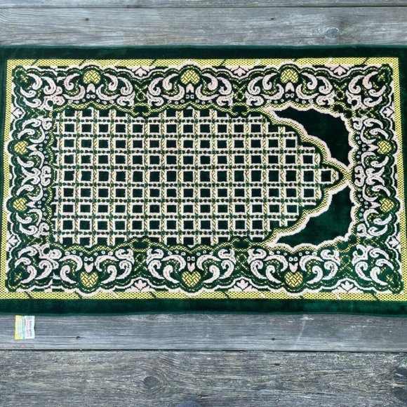 Jainamaz Modefa Prayer Rug Green Soft Velvet Area Rug Religious Rug Musalah - Picture 9 of 10